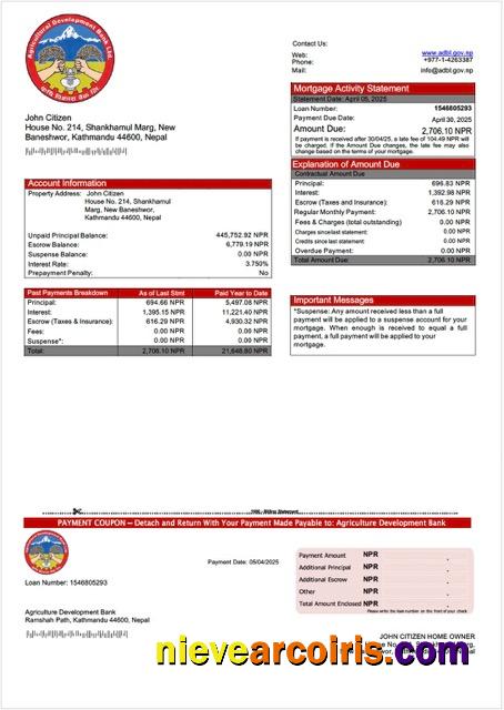 Nepal Agriculture Development Bank mortgage statement Word and PDF template